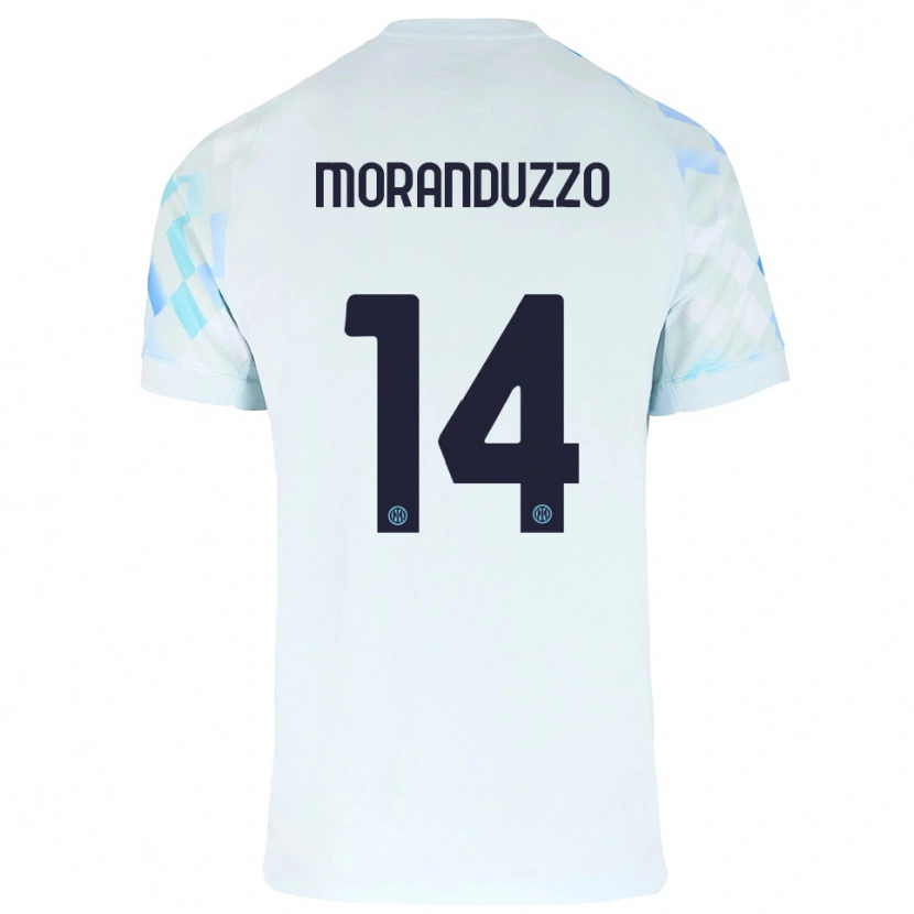 Danxen Donna Maglia Nicolo Moranduzzo #14 Bianco Blu Kit Gara Away 2025/26 Maglietta