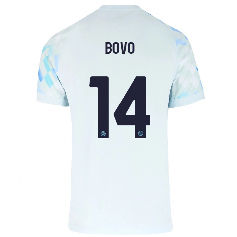 Danxen Donna Maglia Leonardo Bovo #14 Bianco Blu Kit Gara Away 2025/26 Maglietta