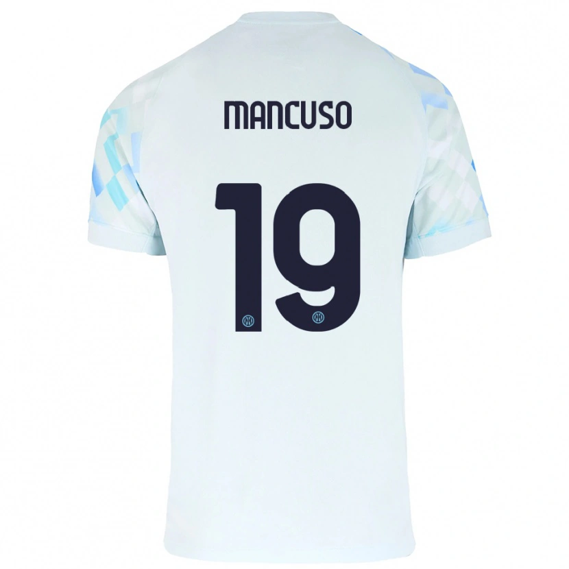 Danxen Donna Maglia Matias Mancuso #19 Bianco Blu Kit Gara Away 2025/26 Maglietta