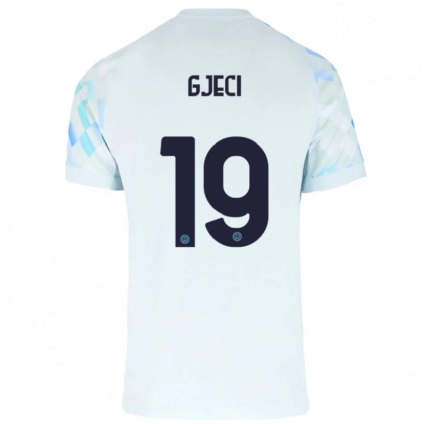 Danxen Donna Maglia Delis Gjeci #19 Bianco Blu Kit Gara Away 2025/26 Maglietta
