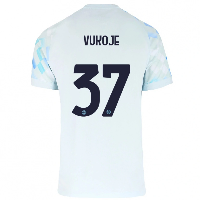 Danxen Donna Maglia Andrija Vukoje #37 Bianco Blu Kit Gara Away 2025/26 Maglietta