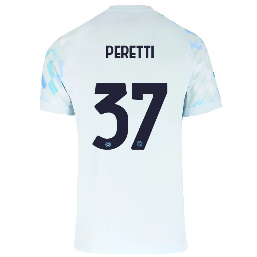 Danxen Donna Maglia Lorenzo Peretti #37 Bianco Blu Kit Gara Away 2025/26 Maglietta