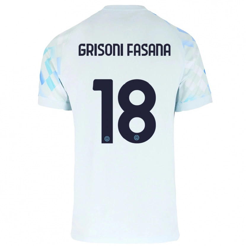 Danxen Donna Maglia Marco Grisoni Fasana #18 Bianco Blu Kit Gara Away 2025/26 Maglietta
