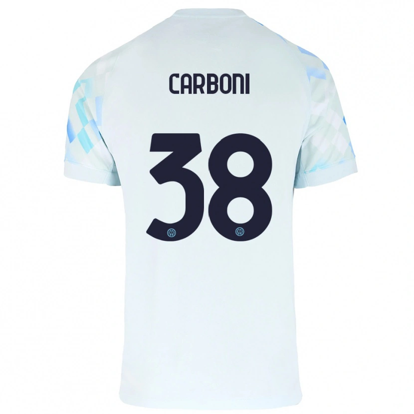 Danxen Donna Maglia Valentin Carboni #38 Bianco Blu Kit Gara Away 2025/26 Maglietta