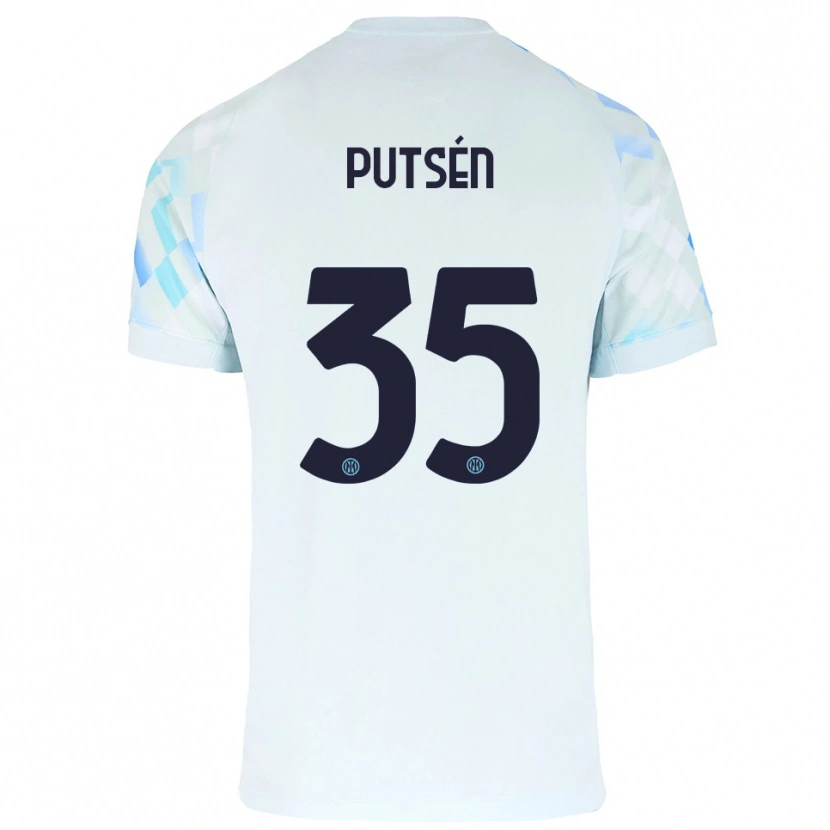 Danxen Donna Maglia Dino Putsén #35 Bianco Blu Kit Gara Away 2025/26 Maglietta