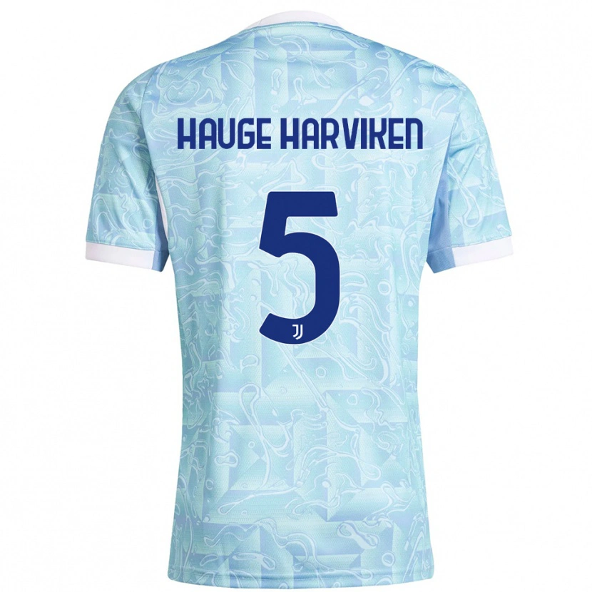 Danxen Donna Maglia Mathilde Hauge Harviken #5 Azzurro Giallo Kit Gara Away 2025/26 Maglietta