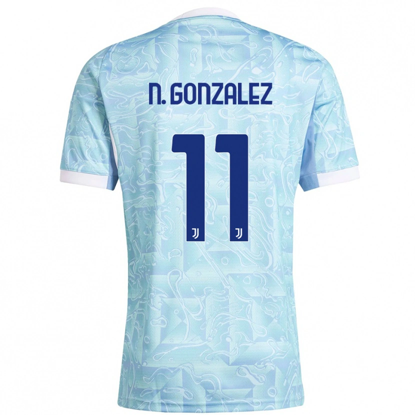 Danxen Donna Maglia Nico González #11 Azzurro Giallo Kit Gara Away 2025/26 Maglietta