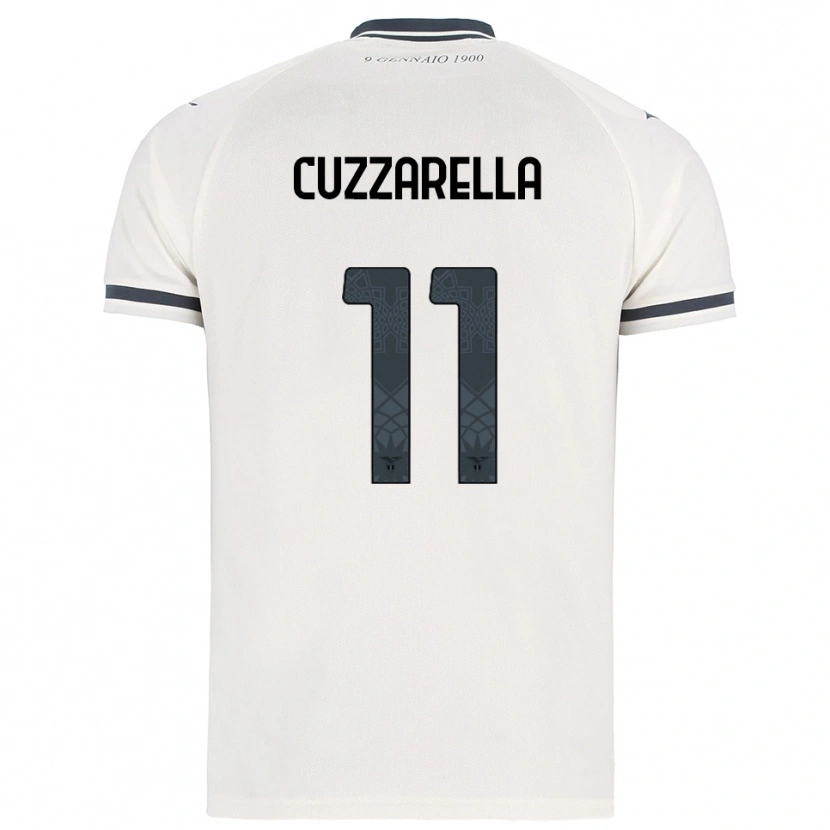 Danxen Donna Maglia Cristian Cuzzarella #11 Bianco Blu Navy Kit Gara Away 2025/26 Maglietta