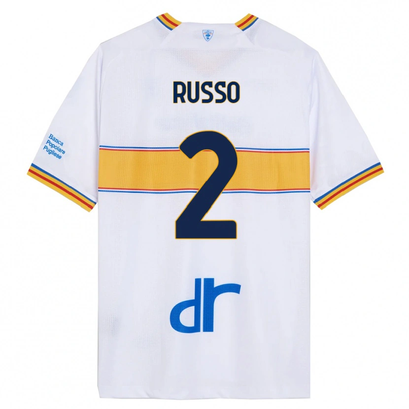 Danxen Donna Maglia Luca Russo #2 Bianco Giallo Kit Gara Away 2025/26 Maglietta