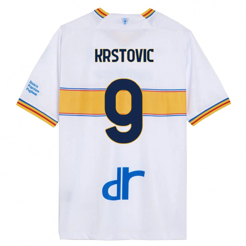 Danxen Donna Maglia Nikola Krstović #9 Bianco Giallo Kit Gara Away 2025/26 Maglietta