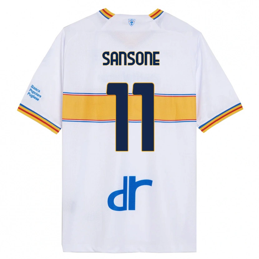 Danxen Donna Maglia Nicola Sansone #11 Bianco Giallo Kit Gara Away 2025/26 Maglietta