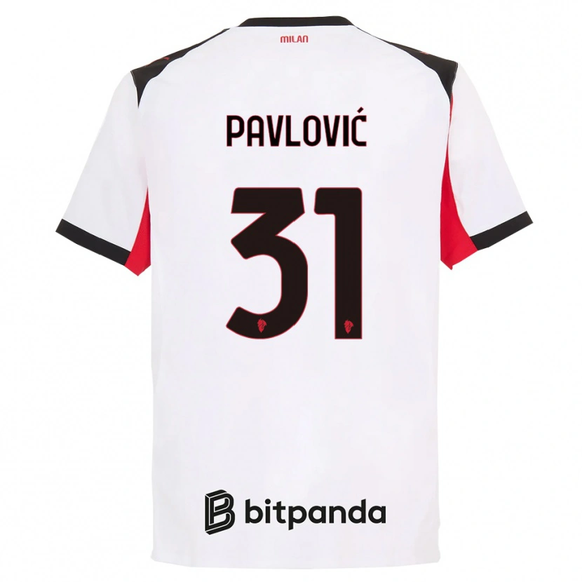Danxen Donna Maglia Strahinja Pavlović #31 Bianco Nero Kit Gara Away 2025/26 Maglietta
