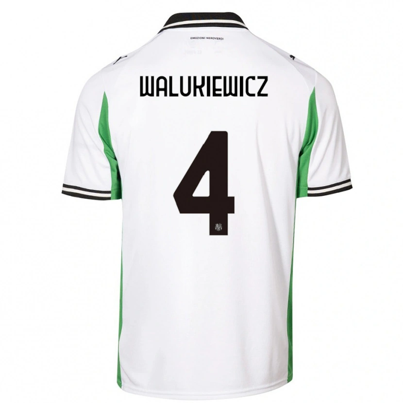 Danxen Donna Maglia Sebastian Walukiewicz #4 Bianco Verde Nero Kit Gara Away 2025/26 Maglietta