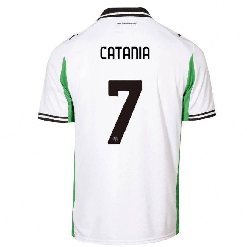 Danxen Donna Maglia Nicolò Catania #7 Bianco Verde Nero Kit Gara Away 2025/26 Maglietta