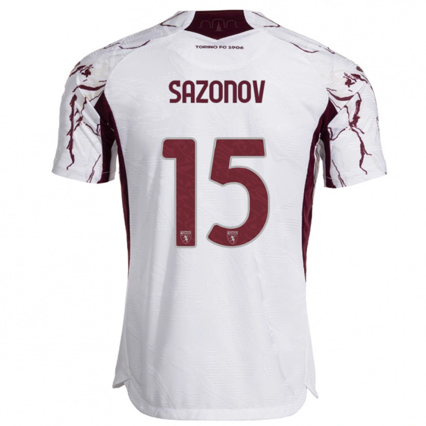 Danxen Donna Maglia Saba Sazonov #15 Bianco Bordeaux Kit Gara Away 2025/26 Maglietta