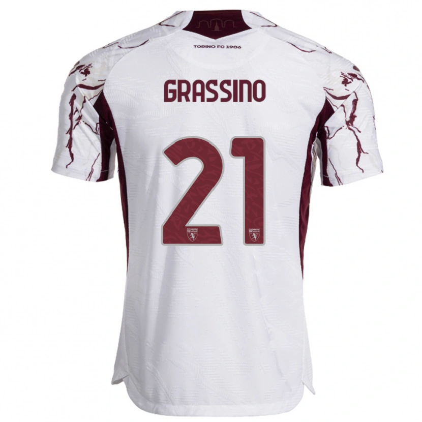 Danxen Donna Maglia Giulia Grassino #21 Bianco Bordeaux Kit Gara Away 2025/26 Maglietta