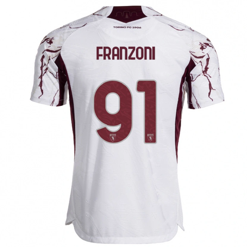 Danxen Donna Maglia Nicolò Franzoni #91 Bianco Bordeaux Kit Gara Away 2025/26 Maglietta