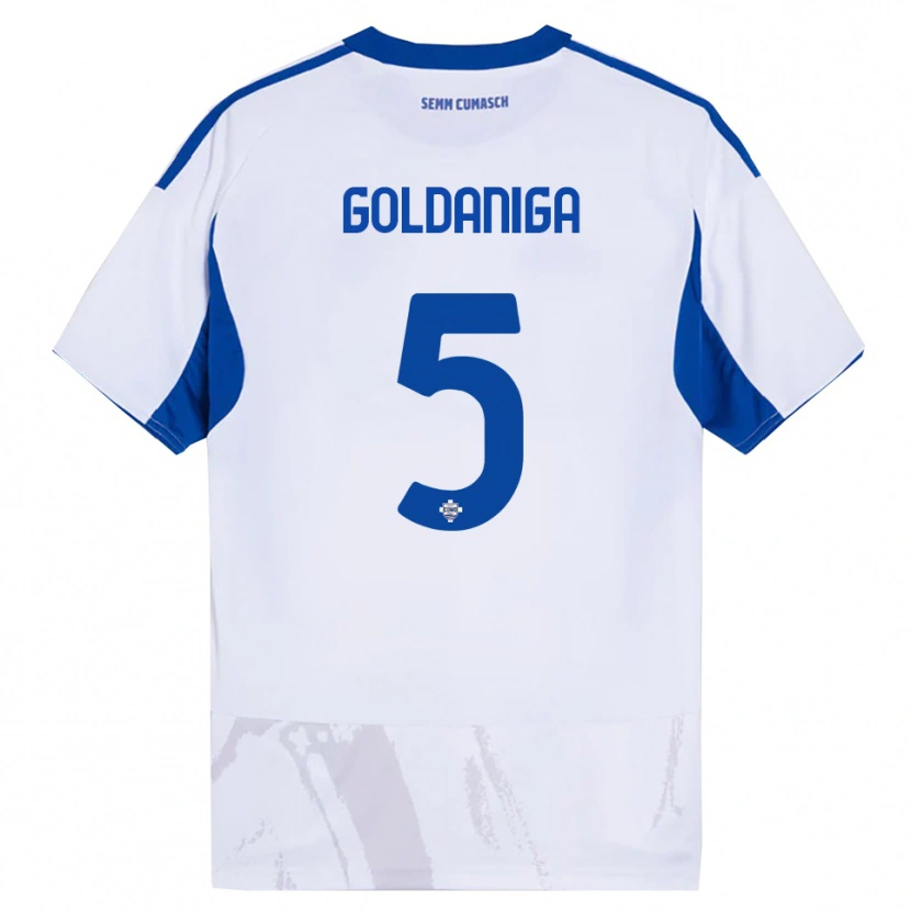 Danxen Donna Maglia Edoardo Goldaniga #5 Bianco Blu Kit Gara Away 2025/26 Maglietta