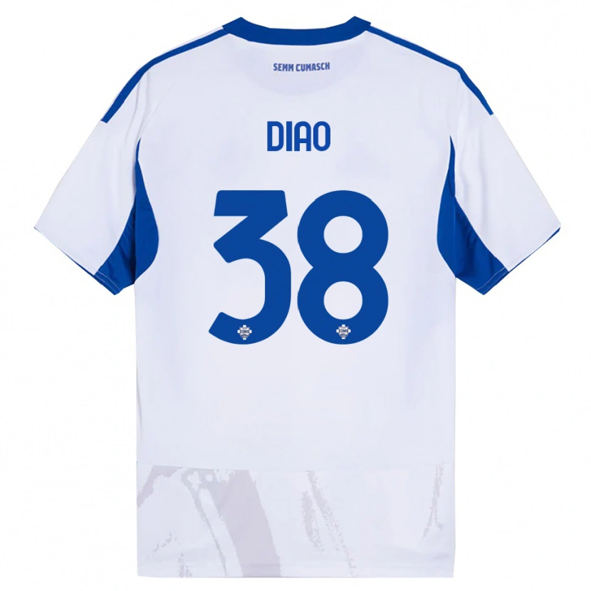 Danxen Donna Maglia Assane Diao #38 Bianco Blu Kit Gara Away 2025/26 Maglietta