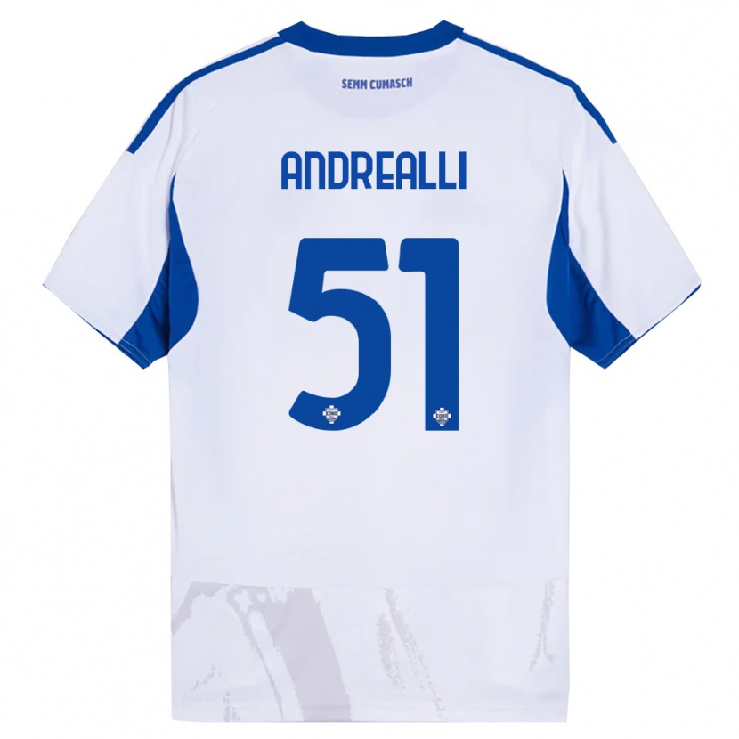 Danxen Donna Maglia Francesco Andrealli #51 Bianco Blu Kit Gara Away 2025/26 Maglietta