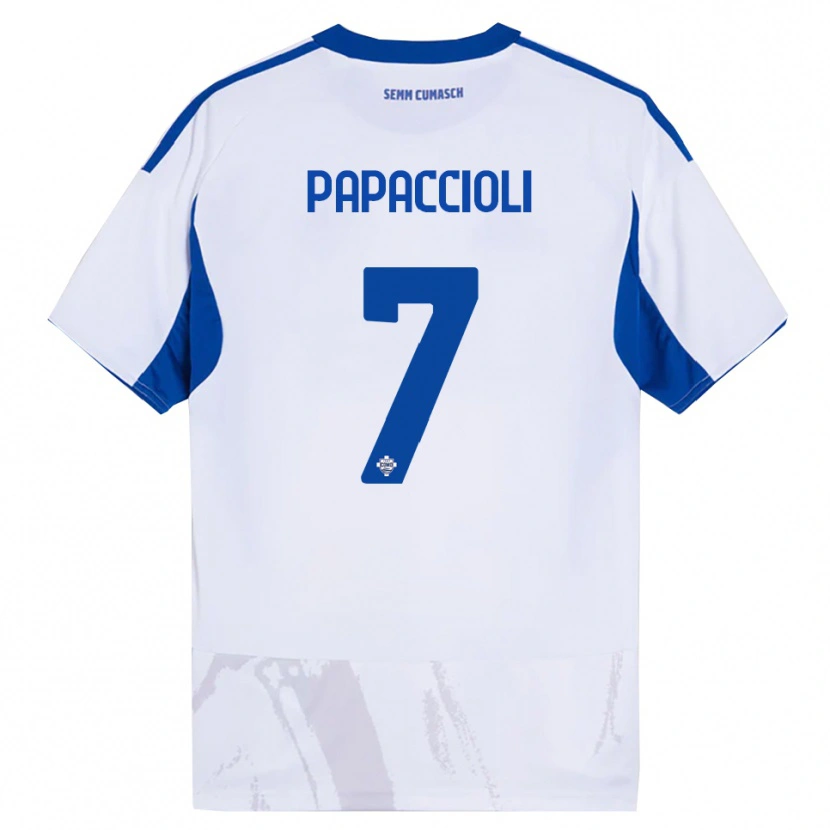 Danxen Donna Maglia Matteo Papaccioli #7 Bianco Blu Kit Gara Away 2025/26 Maglietta