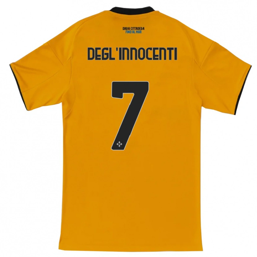 Danxen Donna Maglia Tommaso Degl'innocenti #7 Arancione Blu Kit Gara Away 2025/26 Maglietta