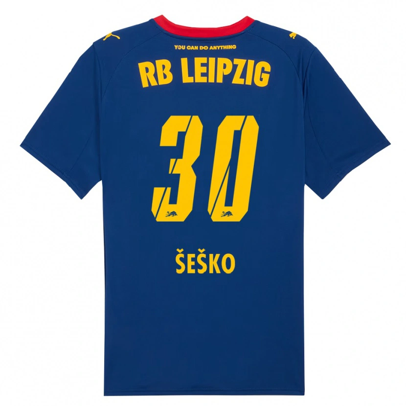 Danxen Donna Maglia Benjamin Sesko #30 Blu Navy Rosso Kit Gara Away 2025/26 Maglietta