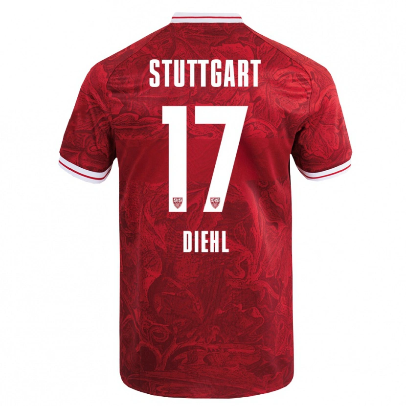 Danxen Donna Maglia Justin Diehl #17 Rosso Nero Kit Gara Away 2025/26 Maglietta