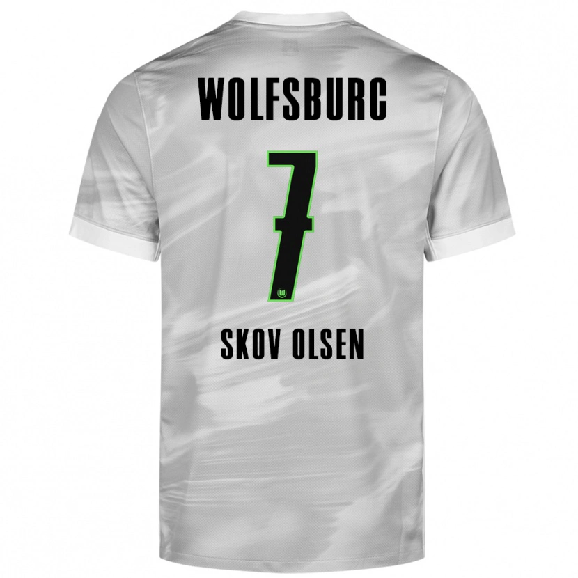 Danxen Donna Maglia Andreas Skov Olsen #7 Grigio Bianco Kit Gara Away 2025/26 Maglietta