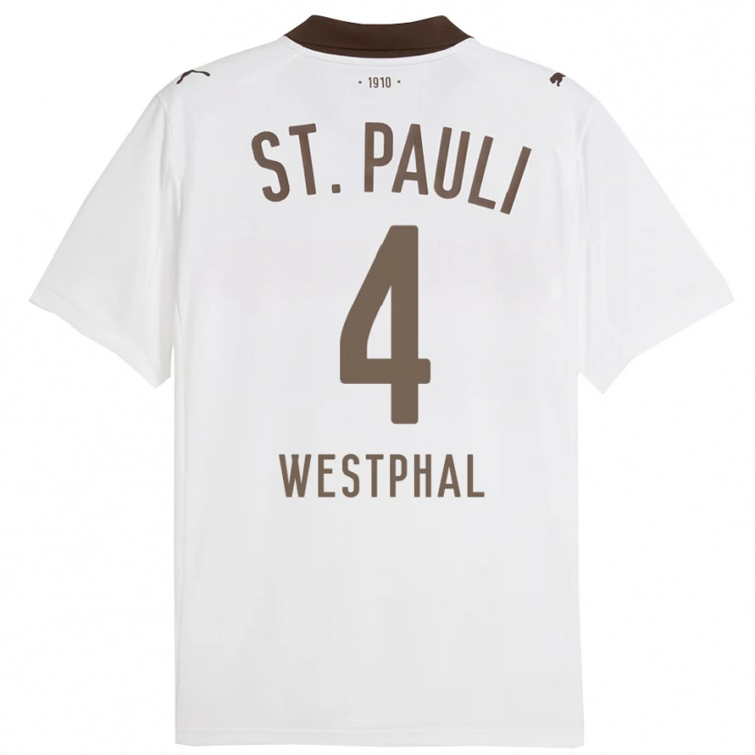 Danxen Donna Maglia Jannik Westphal #4 Bianco Rosso Kit Gara Away 2025/26 Maglietta