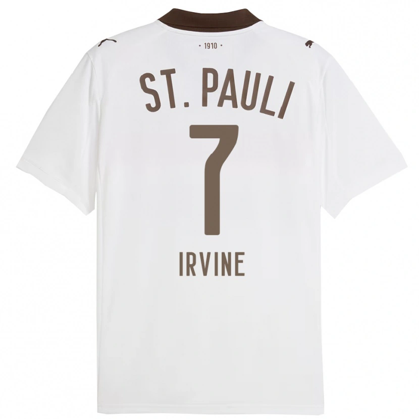 Danxen Donna Maglia Jackson Irvine #7 Bianco Rosso Kit Gara Away 2025/26 Maglietta