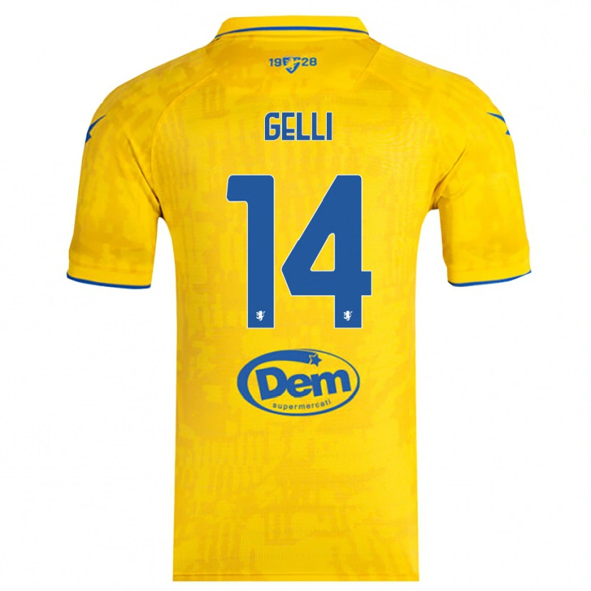 Danxen Bambino Maglia Francesco Gelli #14 Giallo Blu Kit Gara Home 2025/26 Maglietta