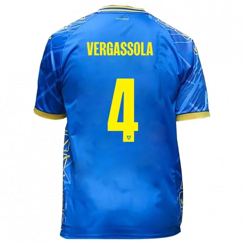 Danxen Bambino Maglia Alessandro Vergassola #4 Azzurro Giallo Kit Gara Home 2025/26 Maglietta