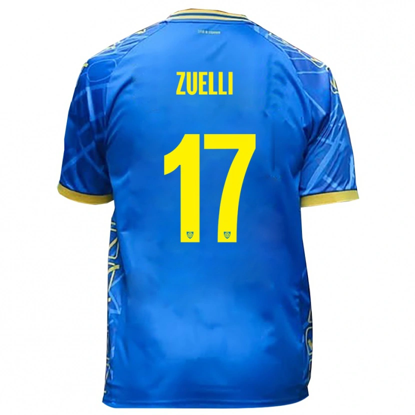 Danxen Bambino Maglia Emanuele Zuelli #17 Azzurro Giallo Kit Gara Home 2025/26 Maglietta