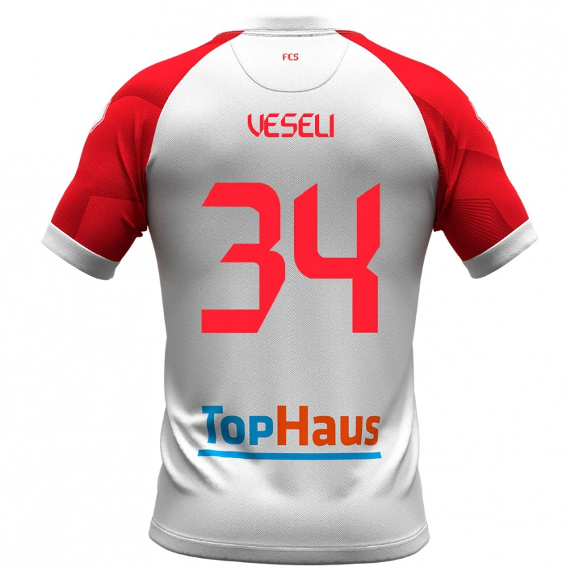 Danxen Bambino Maglia Frédéric Veseli #34 Bianco Rosso Kit Gara Home 2025/26 Maglietta