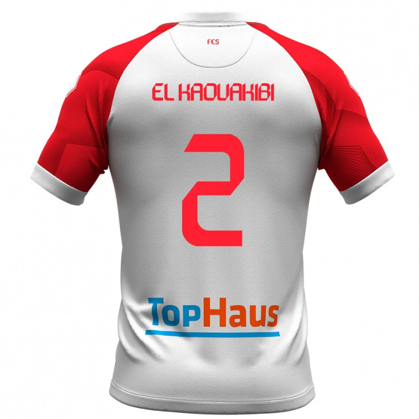 Danxen Bambino Maglia Hamza El Kaouakibi #2 Bianco Rosso Kit Gara Home 2025/26 Maglietta