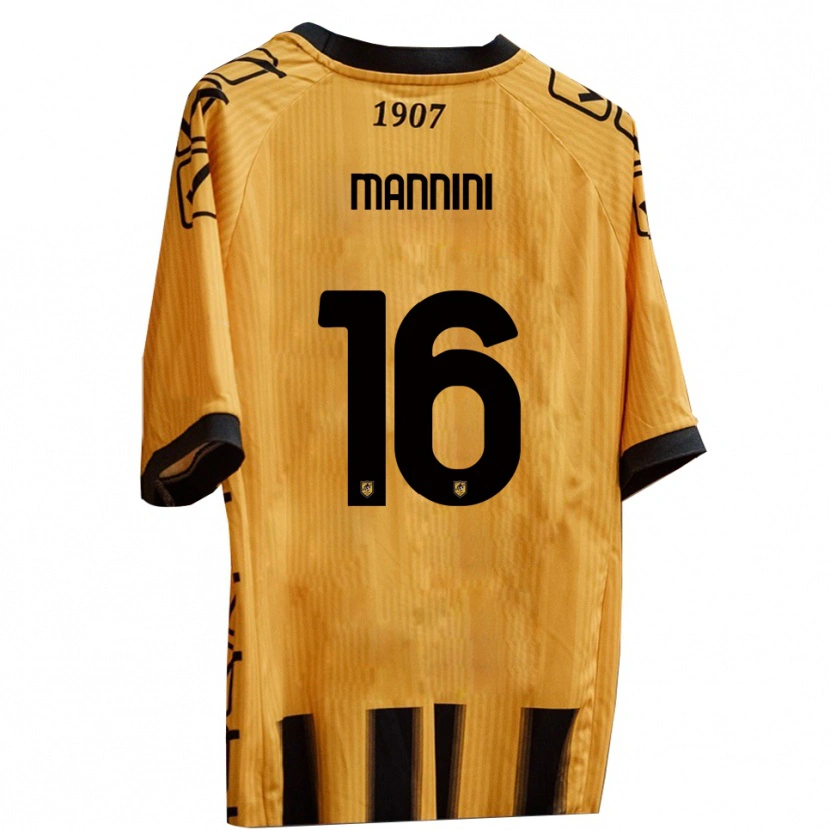 Danxen Bambino Maglia Mattia Mannini #16 Giallo Nero Kit Gara Home 2025/26 Maglietta