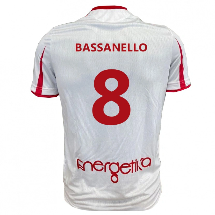 Danxen Bambino Maglia Davide Bassanello #8 Bianco Rosso Kit Gara Home 2025/26 Maglietta