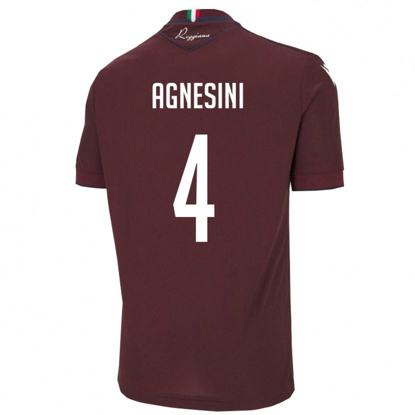 Danxen Bambino Maglia Alessandro Agnesini #4 Borgogna Bianco Kit Gara Home 2025/26 Maglietta
