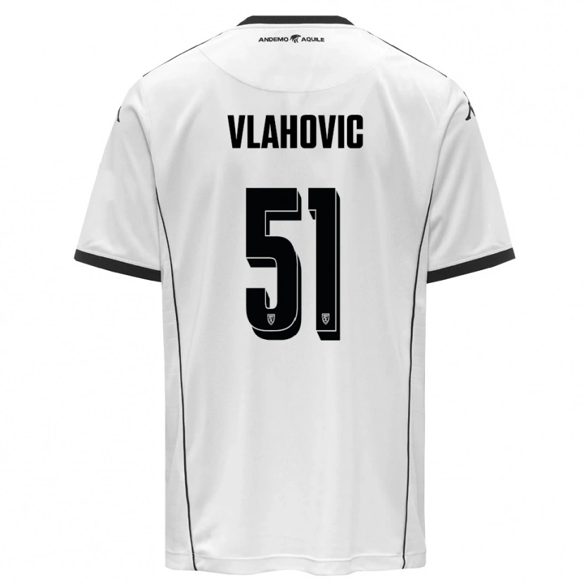 Danxen Bambino Maglia Vanja Vlahović #51 Bianco Nero Kit Gara Home 2025/26 Maglietta