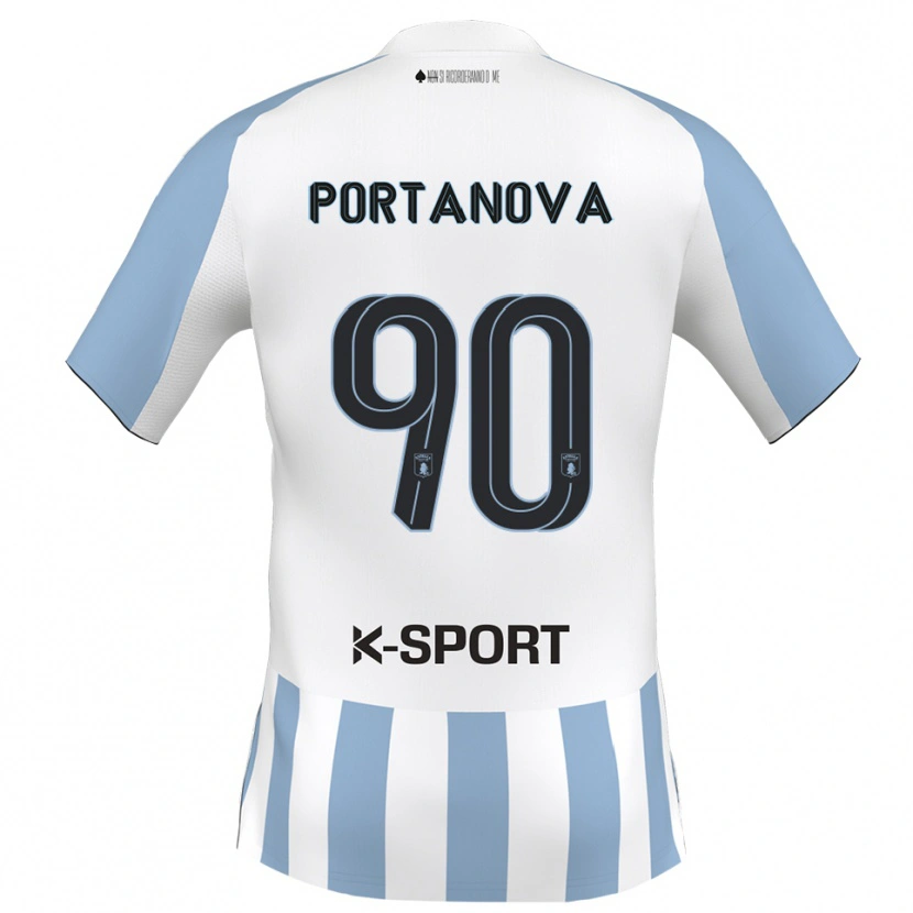 Danxen Bambino Maglia Denis Portanova #90 Bianco Azzurro Kit Gara Home 2025/26 Maglietta
