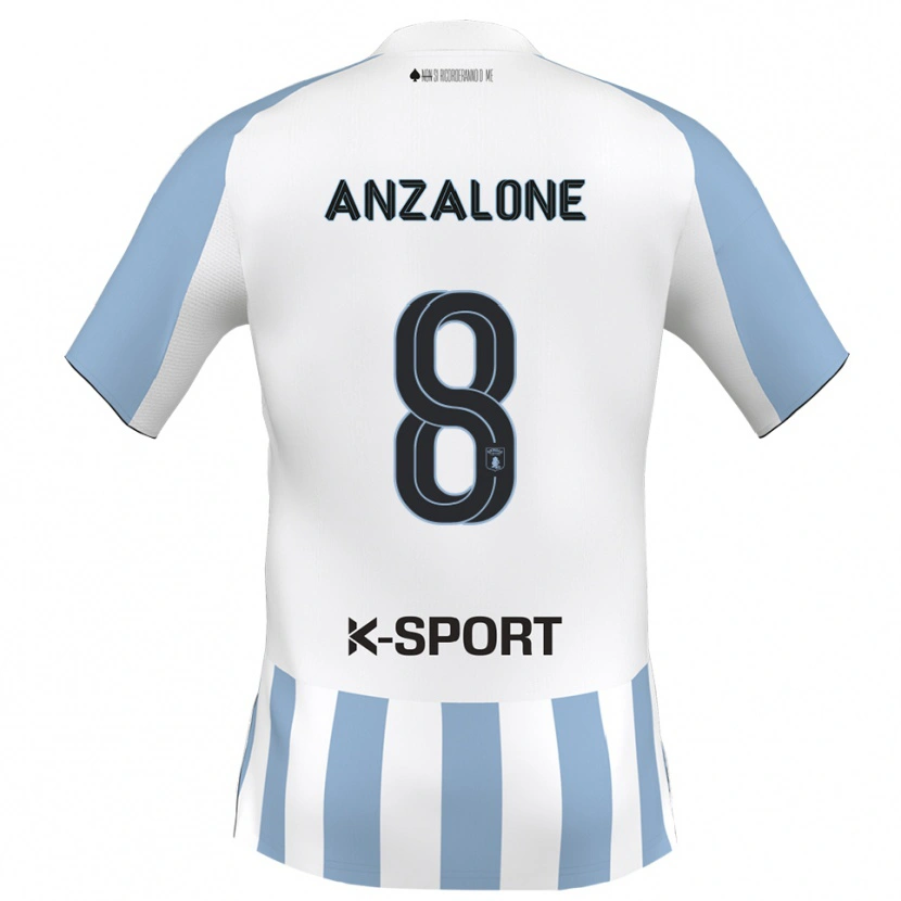 Danxen Bambino Maglia Mattia Anzalone #8 Bianco Azzurro Kit Gara Home 2025/26 Maglietta