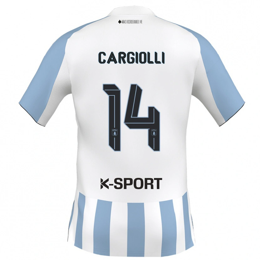 Danxen Bambino Maglia Tommaso Cargiolli #14 Bianco Azzurro Kit Gara Home 2025/26 Maglietta