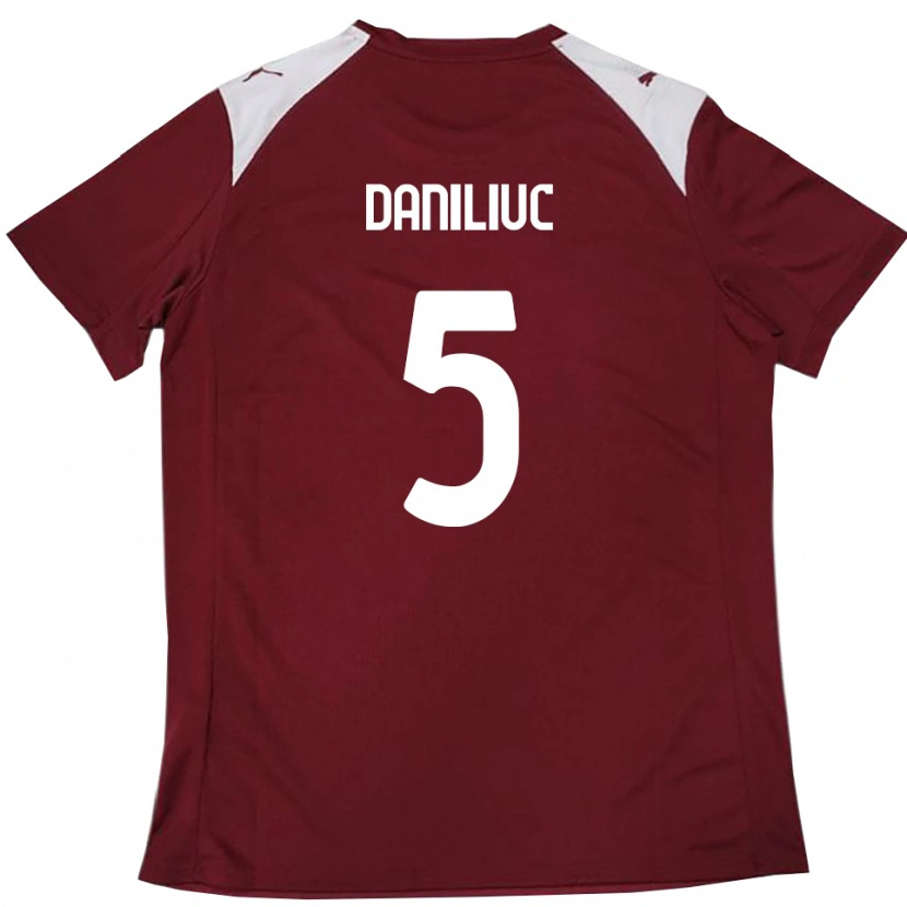 Danxen Bambino Maglia Flavius Daniliuc #5 Borgogna Bianco Kit Gara Home 2025/26 Maglietta