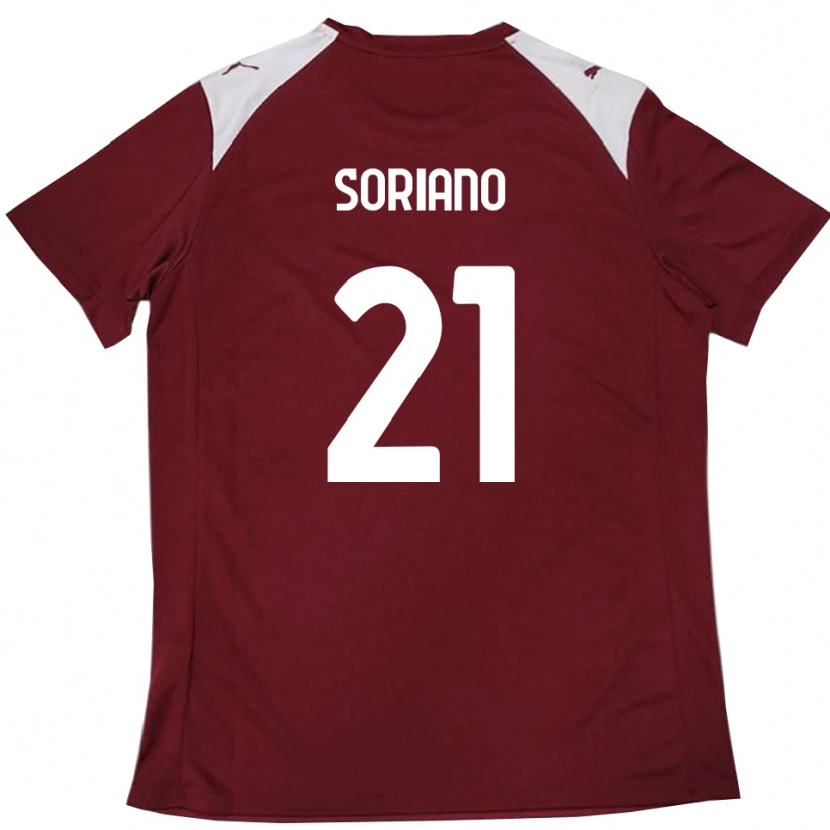 Danxen Bambino Maglia Roberto Soriano #21 Borgogna Bianco Kit Gara Home 2025/26 Maglietta