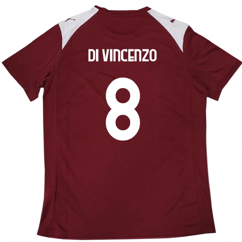Danxen Bambino Maglia Edoardo Di Vincenzo #8 Borgogna Bianco Kit Gara Home 2025/26 Maglietta