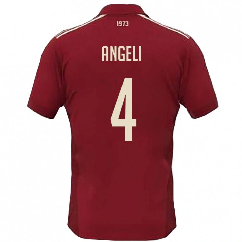 Danxen Bambino Maglia Matteo Angeli #4 Borgogna Bianco Kit Gara Home 2025/26 Maglietta
