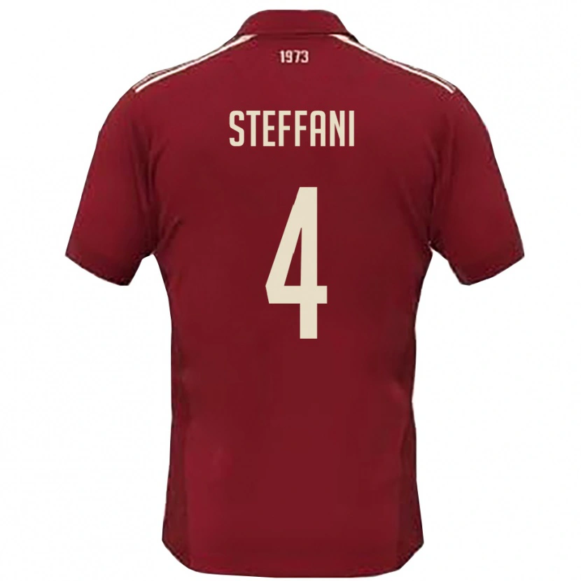 Danxen Bambino Maglia Riccardo Steffani #4 Borgogna Bianco Kit Gara Home 2025/26 Maglietta