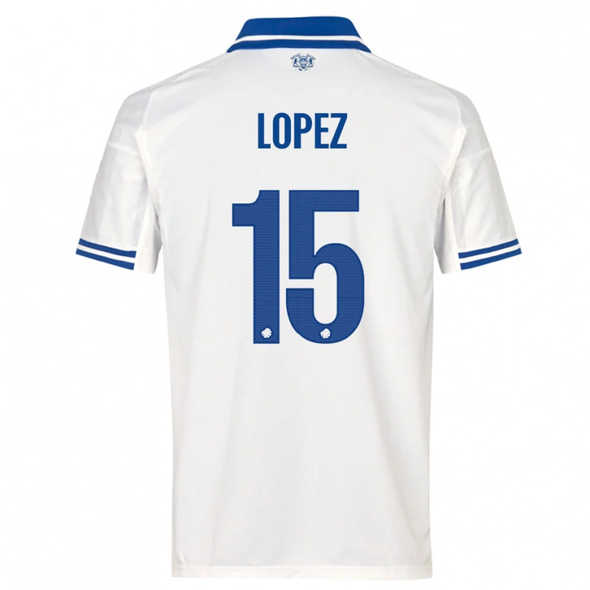 Danxen Bambino Maglia Marcos López #15 Bianco Blu Kit Gara Home 2025/26 Maglietta