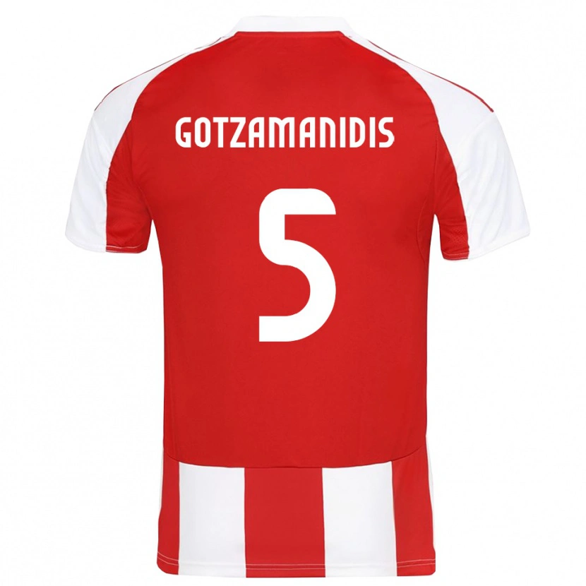 Danxen Bambino Maglia Nikolaos Gotzamanidis #5 Rosso Bianco Kit Gara Home 2025/26 Maglietta